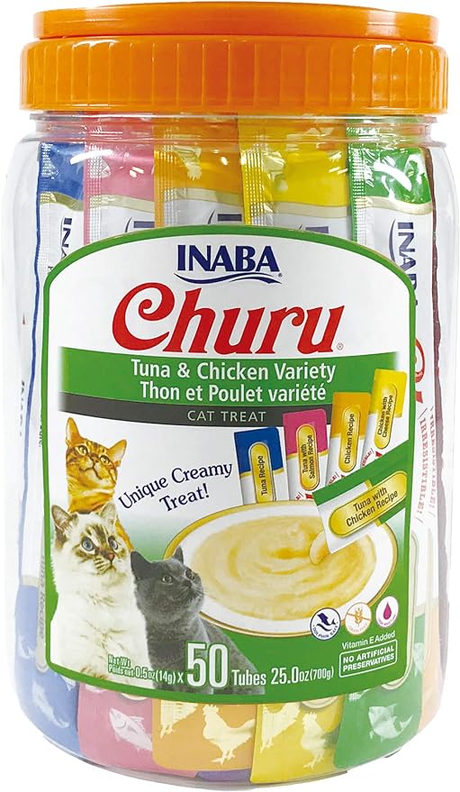 INABA Churu Cat Treats, Grain-Free, Lickable, Squeezable Creamy Purée