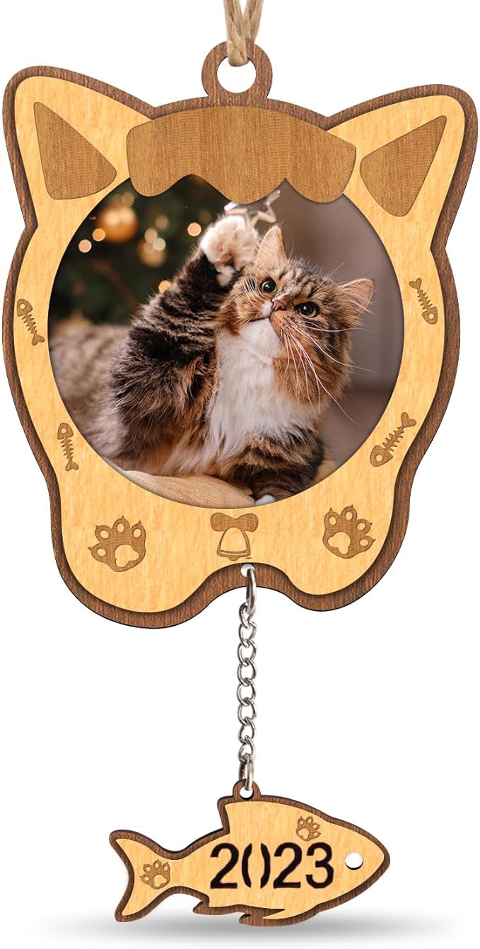 Creawoo Cat Picture Ornament 2023 Christmas Cat Photo Frame
