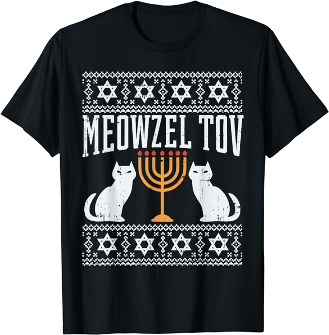 BoredKoalas Meowzel Tov Chanukah Jewish Cat Owner Ugly Hanukkah Gift T-Shirt
