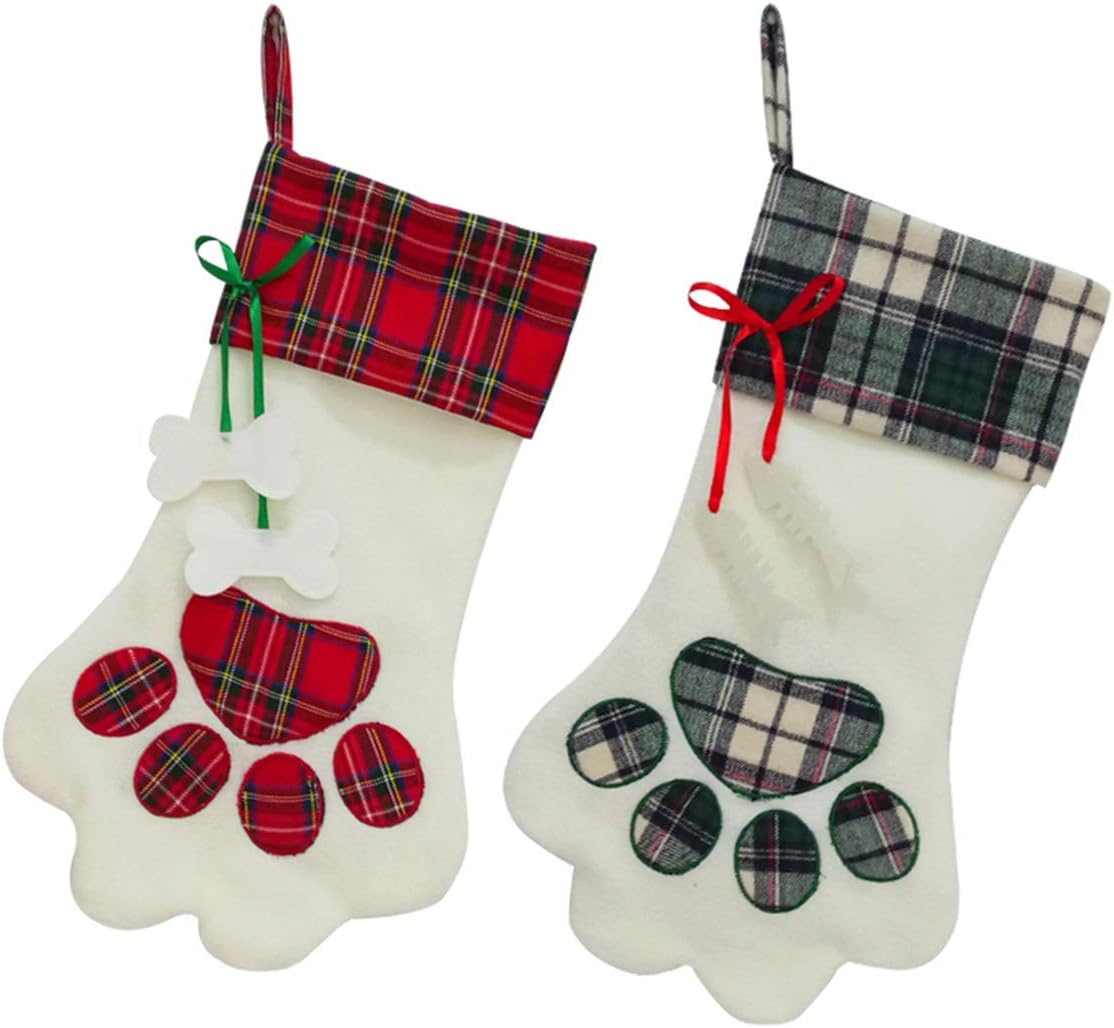 SherryDC Cat Paw Christmas Stockings Set of 2