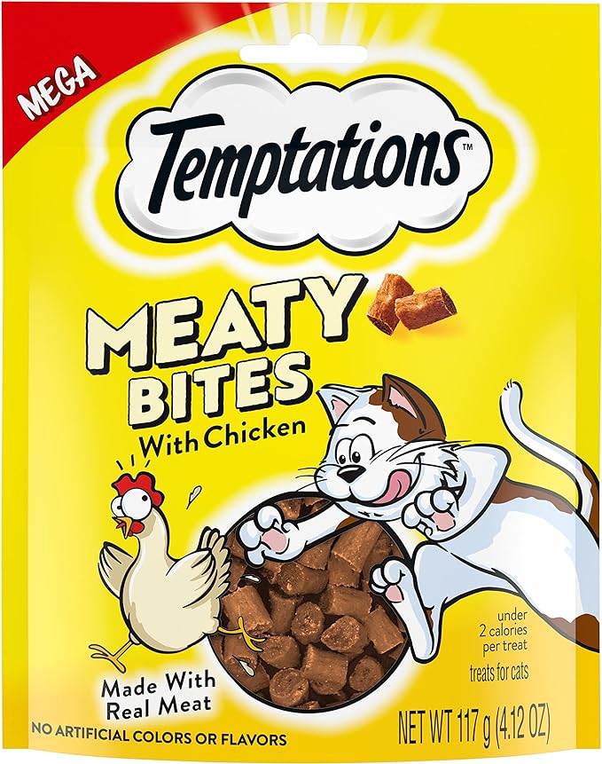 TEMPTATIONS Meaty Bites, Soft and Savory Cat Treats, Chicken Flavor