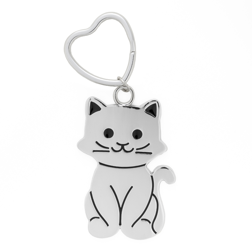 Pretty Kitty Silver Keychain with Heart Key Link- Purrrect Gift For Cat Lovers