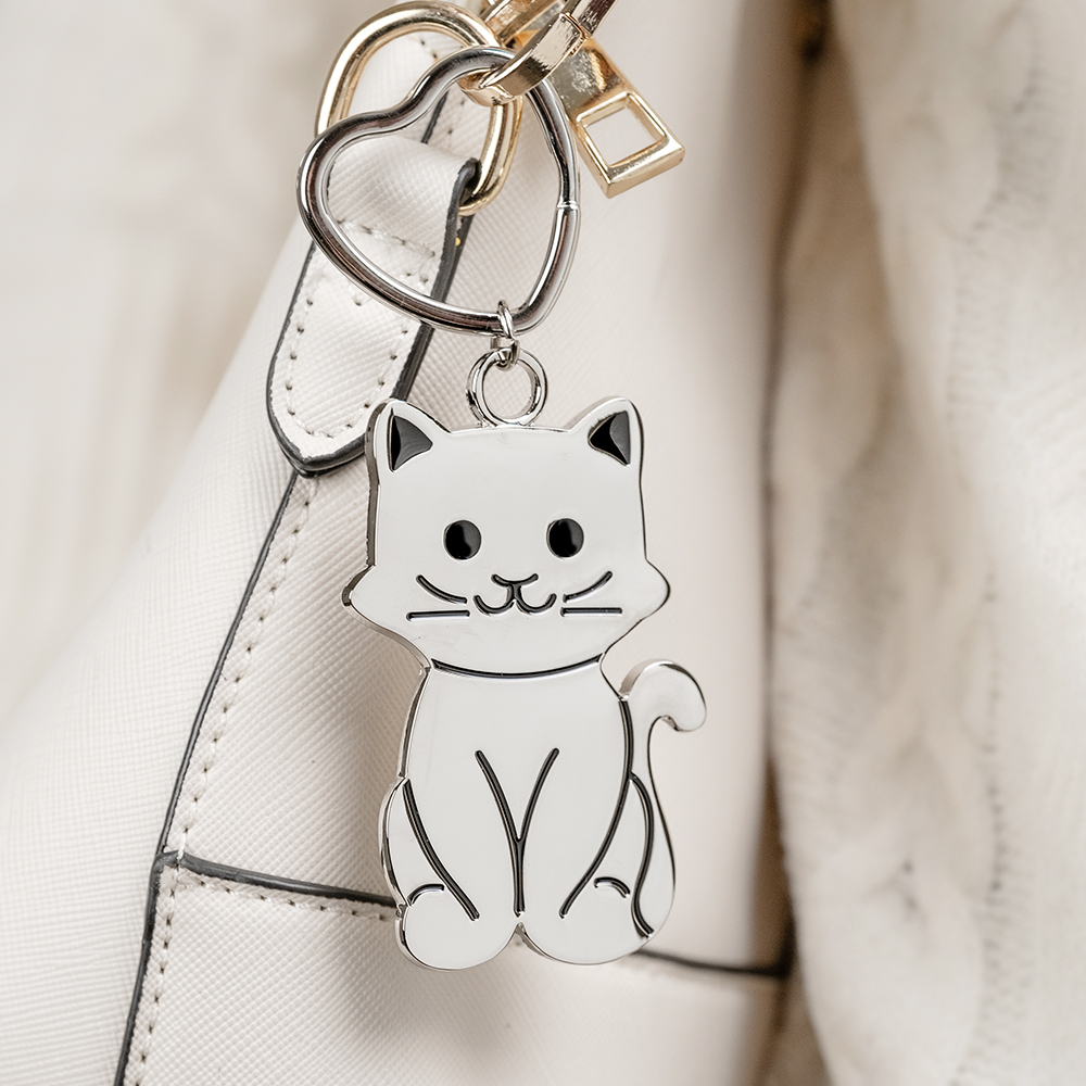 Pretty Kitty Silver Keychain with Heart Key Link- Purrrect Gift For Cat  Lovers 