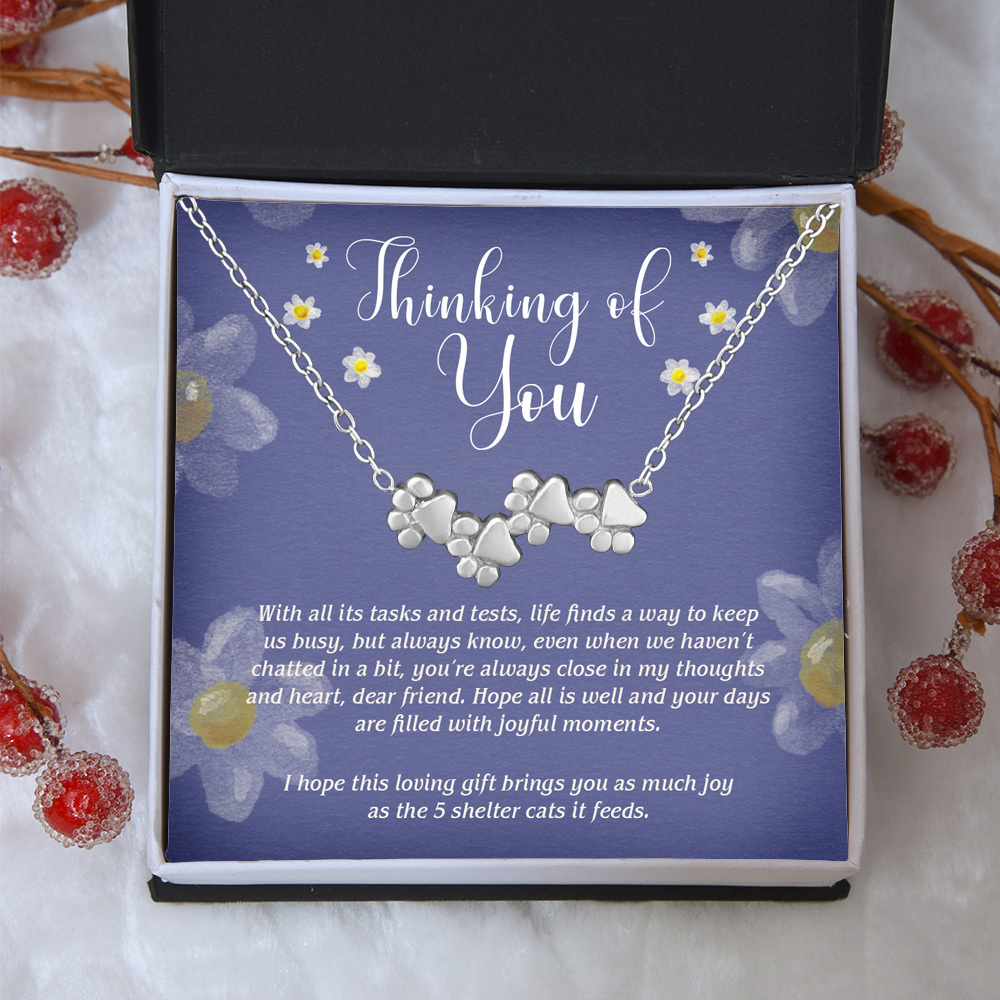 "Thinking Of You Cat" - Four Paw Bracelet Includes Gift Box & Card