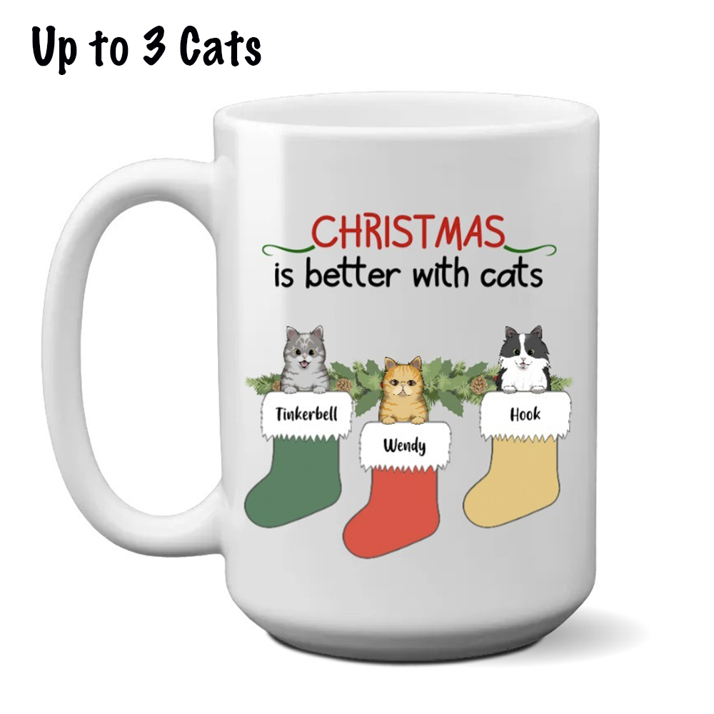 Christmas Is Better With Cats Stockings Mug Personalized (15oz) Choose Your Cat’s Breed and Name! - Super Deal $7.99