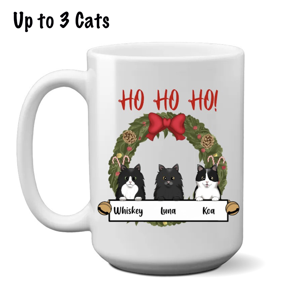 HO HO HO! Cat Mug Personalized (15 oz) – Choose Your Cat’s Breed and Name! – Super Deal $7.99