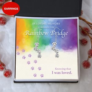 Special Offer! “In Loving Memory I Crossed The Rainbow Bridge” – Four Paw Earrings Includes Gift Box & Card