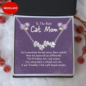 Special Offer! “To The Best Cat Mom” – Four Paw Necklace Includes Gift Box & Card