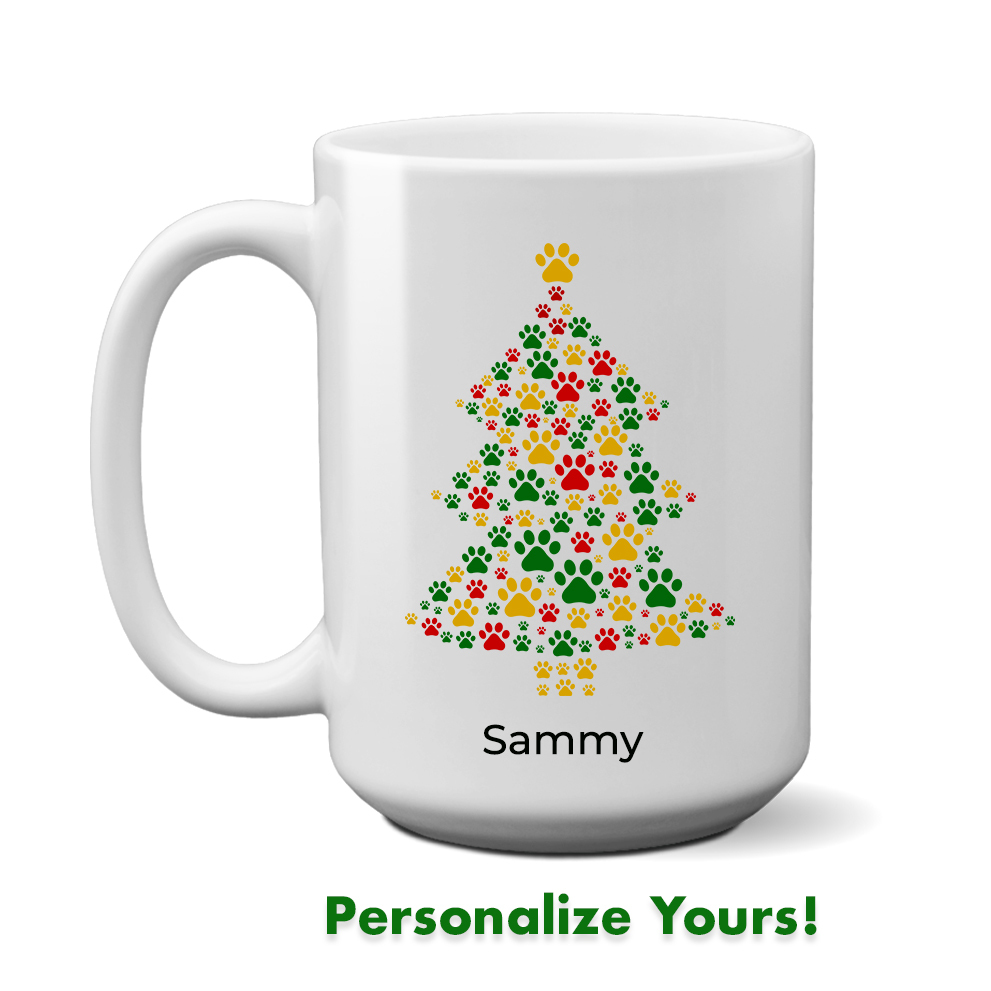 Happy Pawlidays Christmas Tree Personalized Mug (15oz) - Super Deal $7.99
