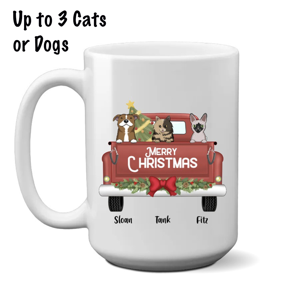 Merry Christmas Truck Mug Personalized (15oz) Choose Your Cat’s Breed and Name! - Super Deal $7.99