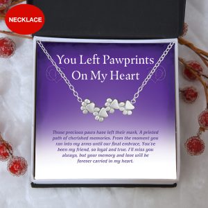 Special Offer! “You Left Pawprints On My Heart” – Four Paw Necklace Includes Gift Box & Card
