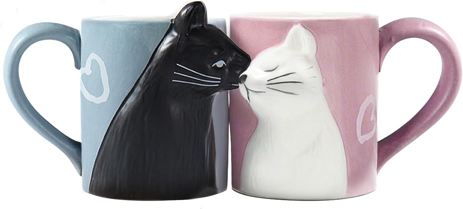BigNoseDeer Valentines Day Gifts Cute Kissing Cat Ceramic Coffee Mug Set