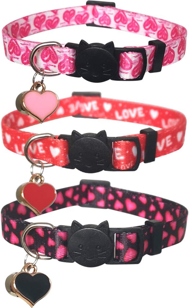 Lamphyface 3 Pack Valentine's Day Cat Collar with Bell