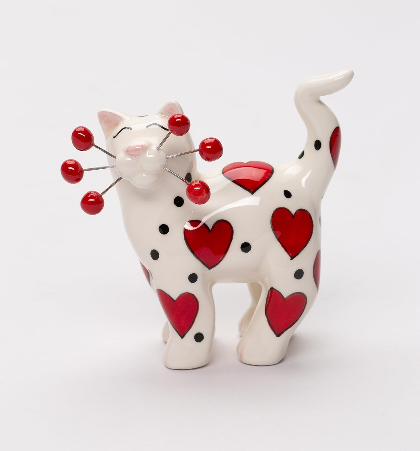 Cosmos Gifts Fine Ceramic Amy Lacombe Valentine Whisker Cat with Red Hearts Figurine