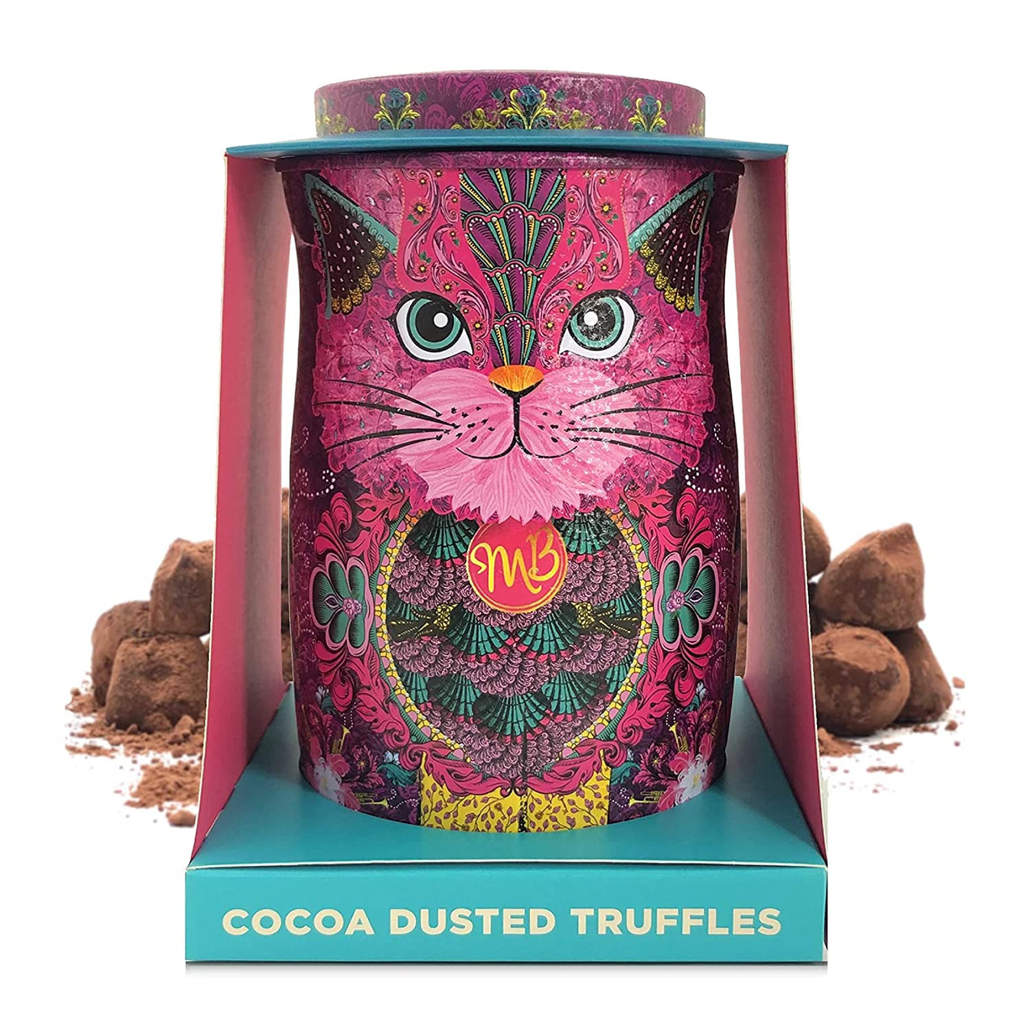 Monty Bojangles Choccy Scoffy Cat Tin | Cocoa Dusted Chocolate Truffles, Persian Pink
