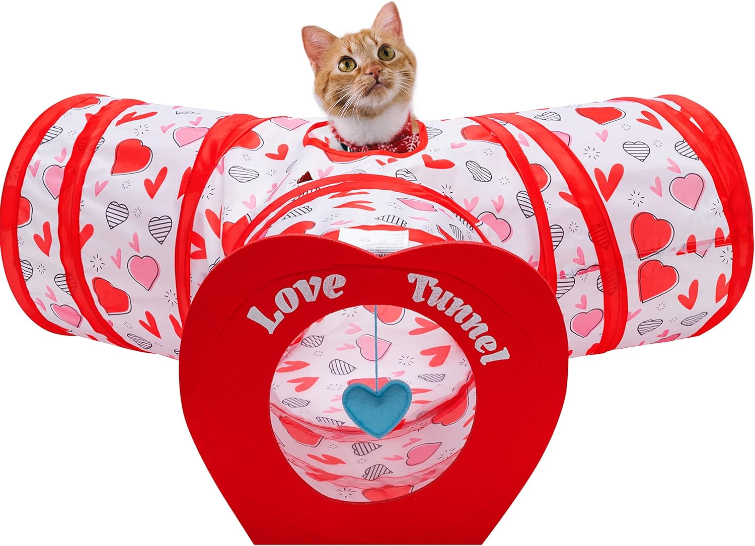 JOYIN Valentine's Day 3-Way Cat Tunnel with Play Ball
