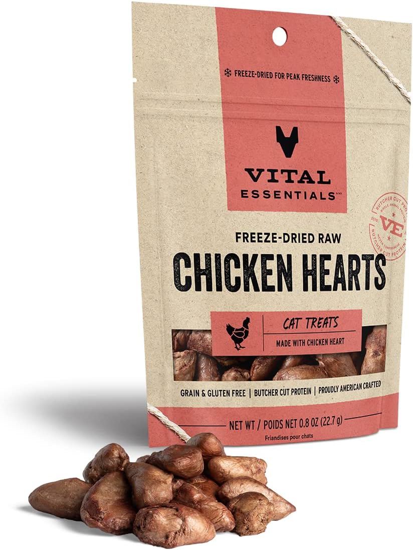 Vital Essentials Freeze Dried Raw Single Ingredient Cat Treats, Chicken Hearts