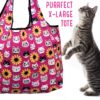 Kitties & Sunflowers Shopping Travel Shoulder Bag- Folding Grocery Tote Pouch Bag