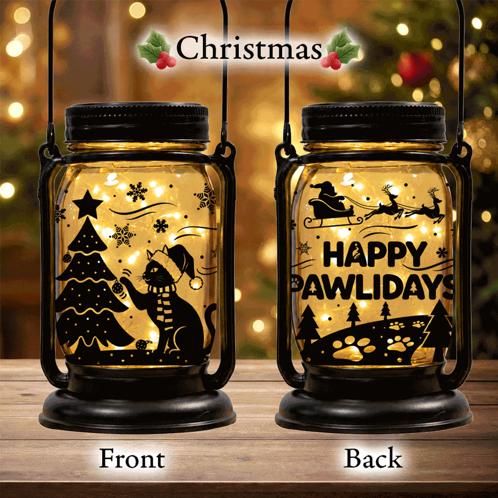 TEMPORARILY OUT OF STOCK! Holiday Celebration Mason Jar Lantern Solar Light – 10 Seasonal Cat & Dog Inserts – July 4th, Halloween, Christmas, Mom’s Day, Memorial