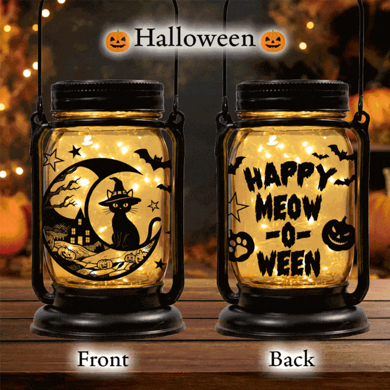 Holiday Celebration Mason Jar Lantern Solar Light – 10 Seasonal Cat & Dog Inserts – July 4th, Halloween, Christmas, Mom’s Day, Memorial