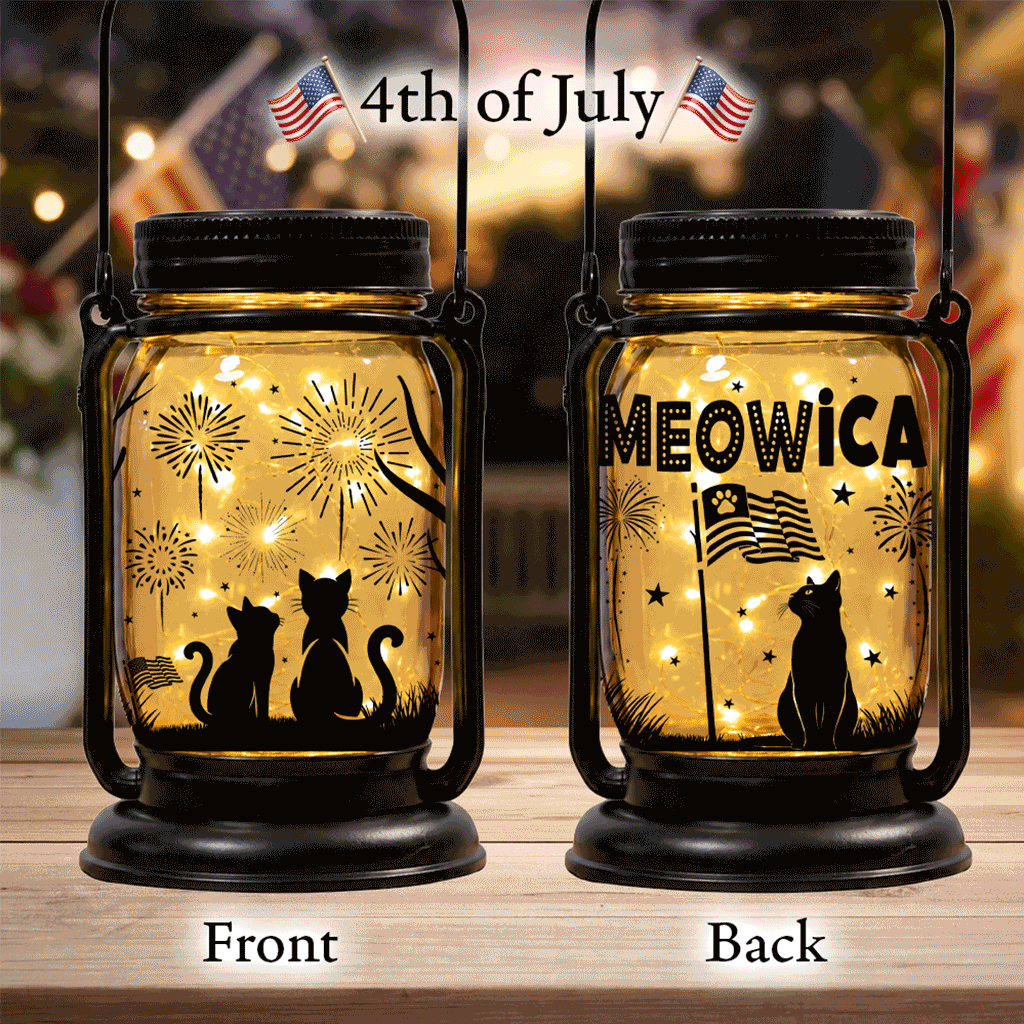 Holiday Celebration Mason Jar Lantern Solar Light – 10 Seasonal Cat & Dog Inserts – July 4th, Halloween, Christmas, Mom’s Day, Memorial