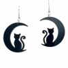 Kitties Sitting On The Midnight Moons Dangle Earring- Gifts for Cat Mom, Black Cat Dangle Earring, Cat Lover Earrings