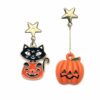 Star Kitties Halloween Jack-O- Lantern Dangle Earring Set- Gifts for Cat Mom, Black Cat Dangle Earring, Cat Lover Earrings