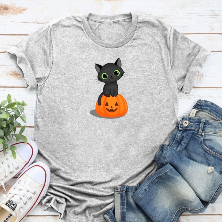 Precious Halloween Pumpkin Kitty Standard Tee Heather Grey