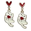 Purr Heart White Kitties Dangle Earring