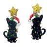 Pawdorable Classic Christmas Kitty Ready for the Holidays – Gifts for Cat Mom, Black Cat Dangle Earring, Cat Lover Earrings