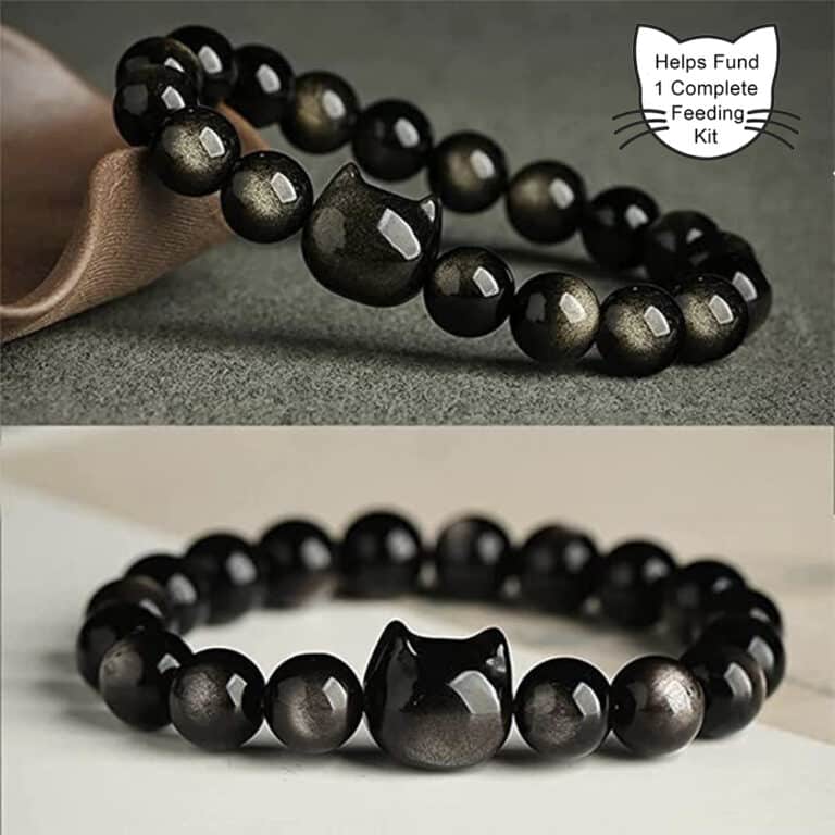 Purrfect Start- Cat Chakra "Power of 23" Positive Energy Golden Obsidian Bracelet - Saving The Tinest Of Lives