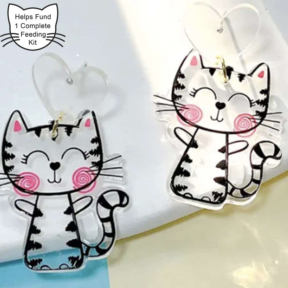Purrfect Start - Pawdorable Heart Kitty Dangle Earrings - Saving The Tiniest Of Lives
