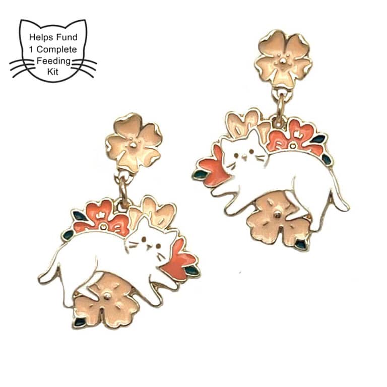 Purrfect Start - Precious Cat Pastel Vintage Flowers Dangle Earrings – Saving The Tiniest Of Lives