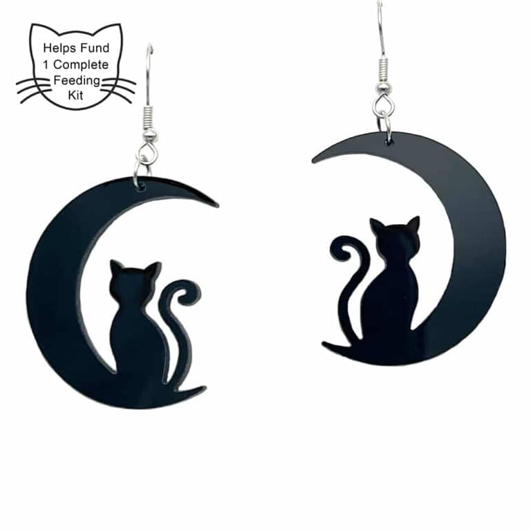 Purrfect Start - Kitties Sitting On The Midnight Moons Dangle Earring- Saving The Tiniest Lives