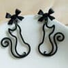 Elegant Kitty with Metal Bow Ribbon Dangle Earring  – Gifts for Cat Mom, Black Cat Dangle Earring, Cat Lover Earrings - Image 2