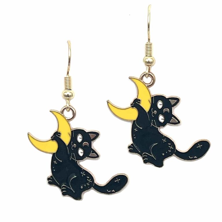 I Love My Kitty to The Moon & Back Dangle Earrings- Gifts for Cat Mom, Black Cat Dangle Earring, Cat Lover Earrings