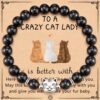 To That Special Crazy Cat Lady -  Life Is Better with Cats Black Stone Beaded Bracelet