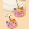 Sweet Gorgeous Sparkle Kitty Dangle Earring- Gifts for Cat Mom, Pink Glitter Cat Dangle Earring, Cat Lover Earrings - Image 2