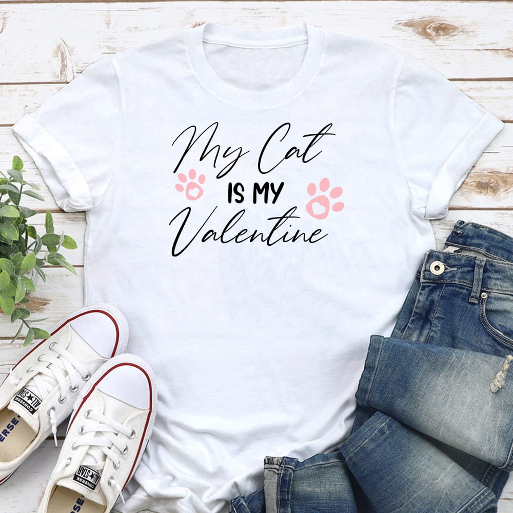 My Cat is My Valentine Love Letters Standard Tee White