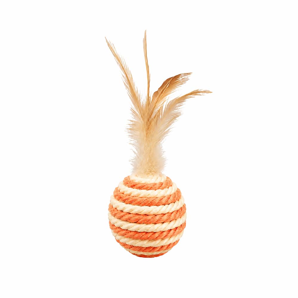 FeatherTwist Orange Ball - Sisal & Feather Cat Toy