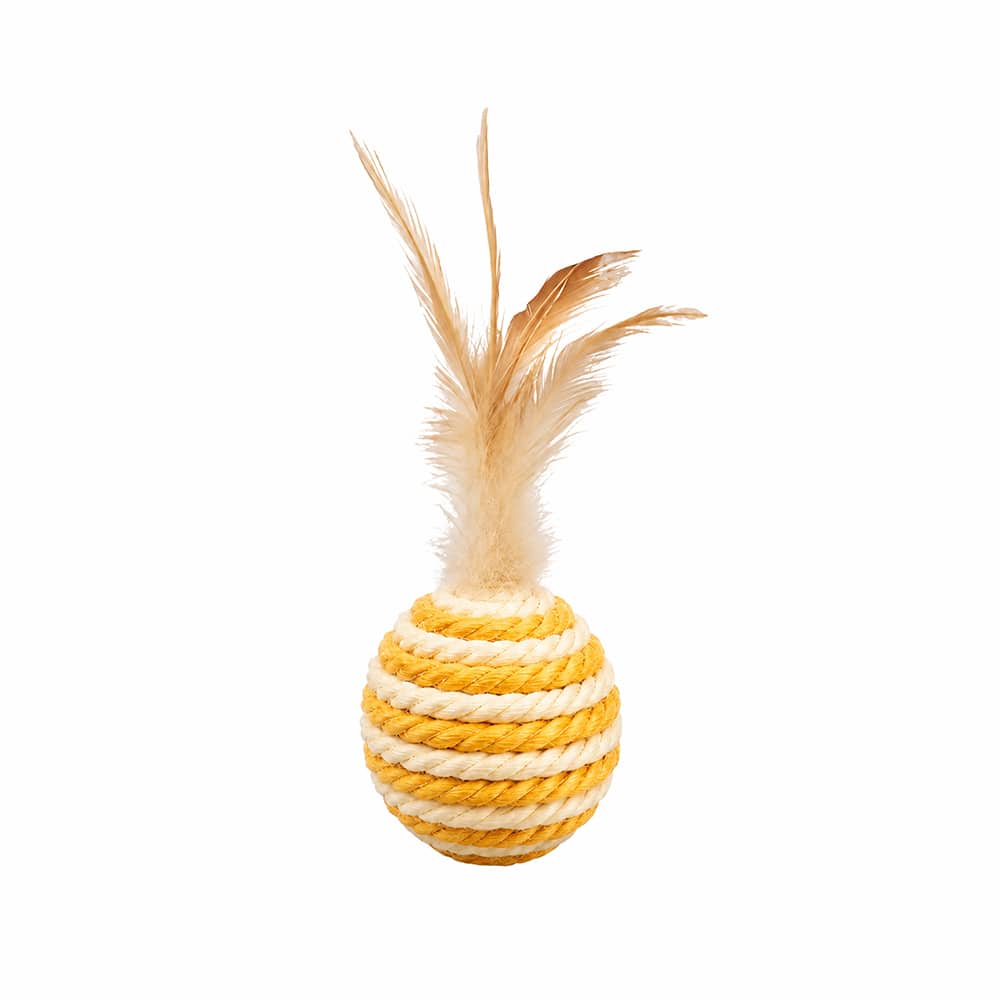 FeatherTwist Yellow Ball - Sisal & Feather Cat Toy