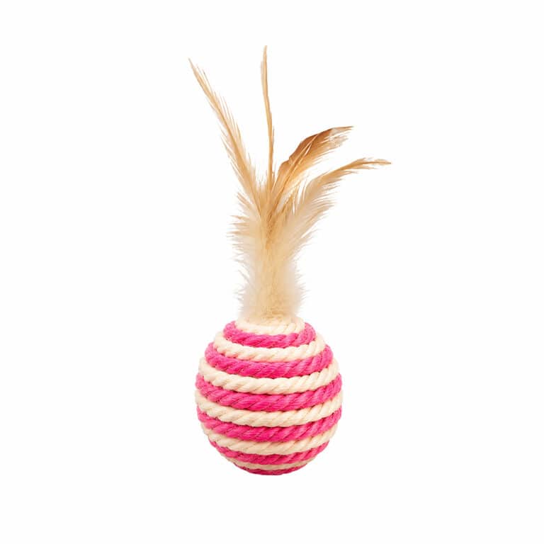 FeatherTwist Pink Ball - Sisal Ball with Feather Cat Toy