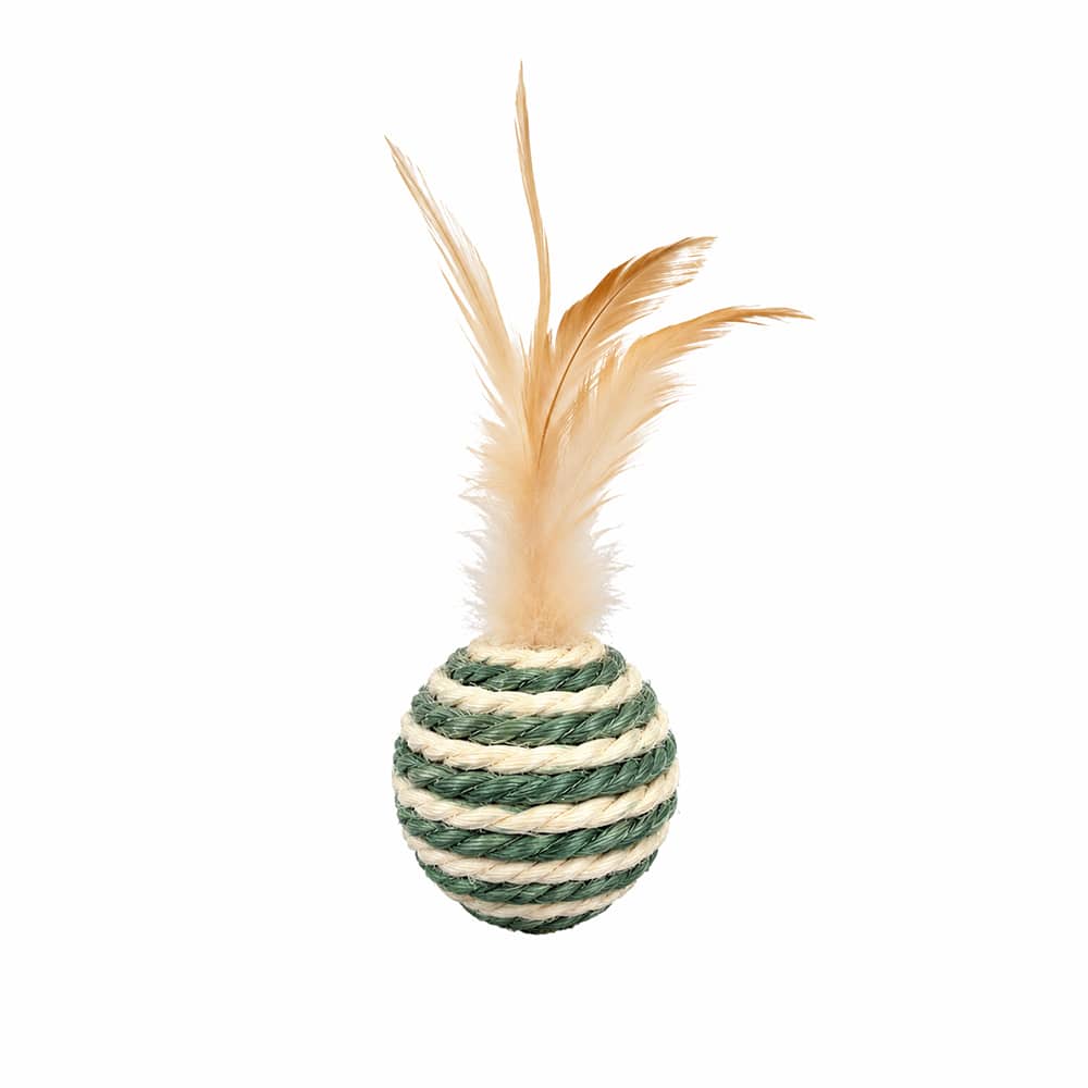 FeatherTwist Green Ball - Sisal & Feather Cat Toy