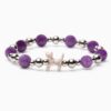STRĀ Cat Beaded Bracelet- Silver & Purple Crystal Beaded Bracelet- Donates 10 Meals to Help Feed Hungry Stray Cats