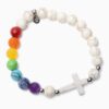 STRĀ Cat Beaded Bracelet- Rainbow Bridge Cross Howlite Stone & Rainbow Beaded Bracelet- Donates 10 Meals to Help Feed Hungry Stray Cats