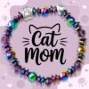 "Cat Mom" Rainbow Beaded Bracelet - Magnetic Therapy Bracelet- Helps Feed Hungry Shelter Cats in Need