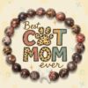 "Best Cat Mom Ever" - STRĀ Cat Beaded Bracelet- Natural Red Leopard Stone - Donates 10 Meals to Help Feed Hungry Stray Cats