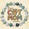 "Best Cat Mom Ever - STRĀ Cat Beaded Bracelet- Green Tree Agate Stone- Donates 10 Meals to Help Feed Hungry Stray Cats