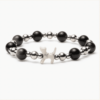 STRĀ Cat Beaded Bracelet- Silver, Black Obsidian Beaded Bracelet- Donates 10 Meals to Help Feed Hungry Stray Cats