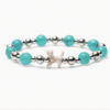 STRĀ Cat Beaded Bracelet- Silver- White Tiffany Blue Beaded Bracelet- Donates 10 Meals to Help Feed Hungry Stray Cats